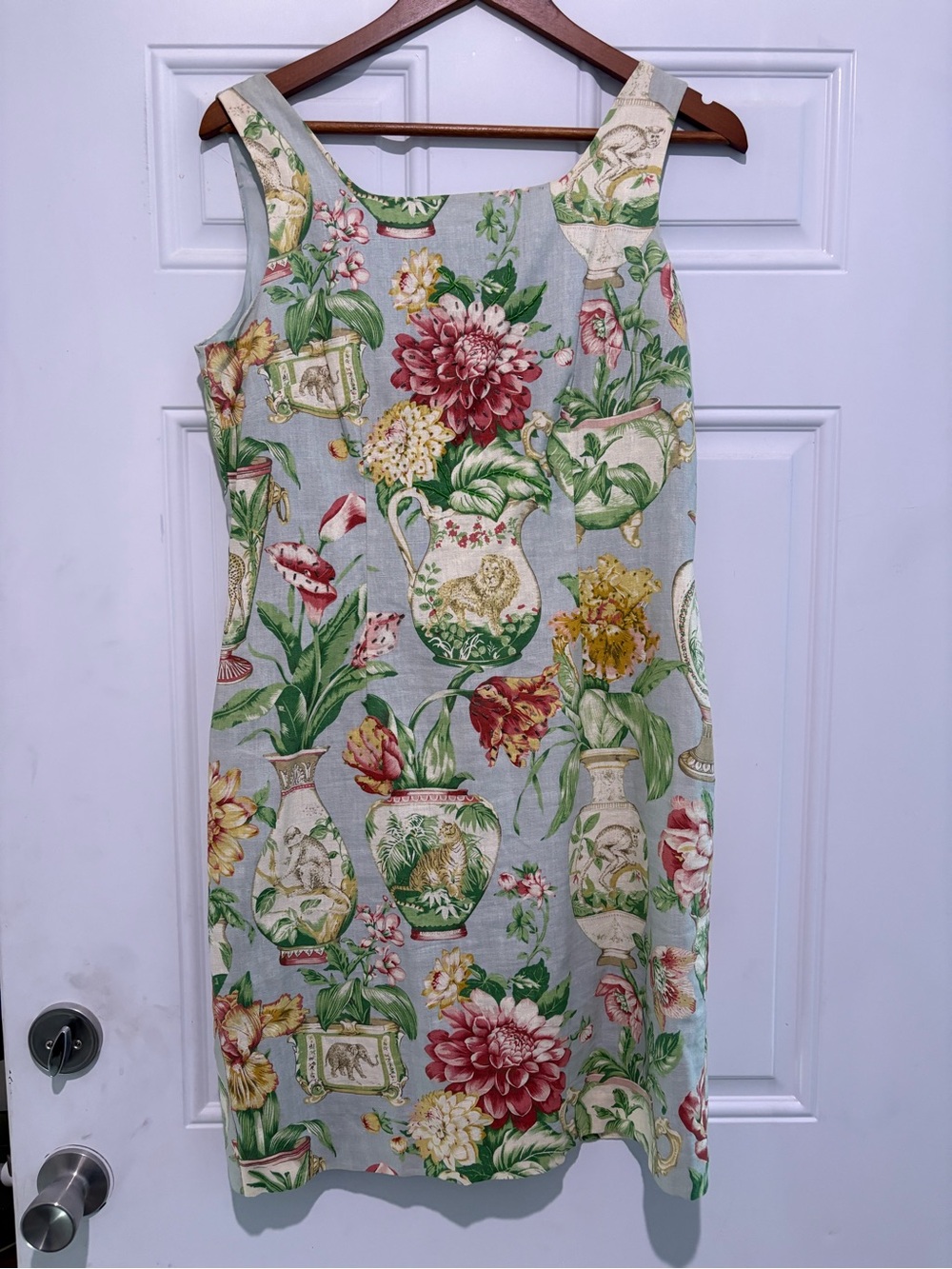 Virgo Floral Vase Shift Dress - Light Blue, Green, Pink, Yellow